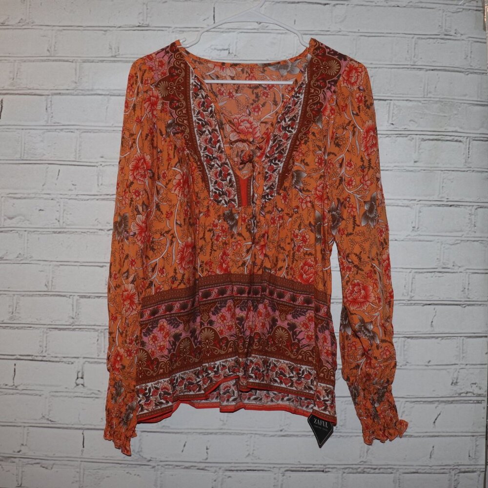 🌺 NWT Zaful Boho Floral Blouse · Women’s 8–10 (US)